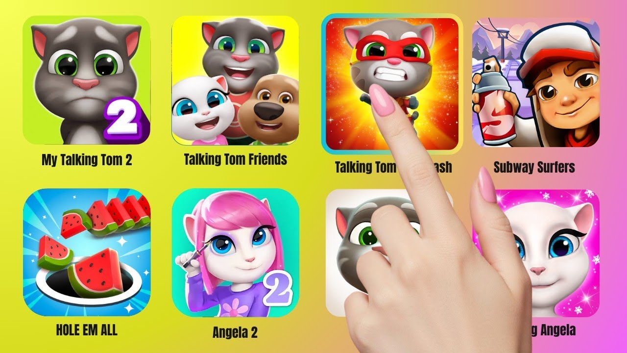 My Talking Tom 2,Tom Hero Dash, Talking Tom Friends, Hole Emall, Subway Surfers 