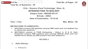BSC 3RD SEM HONS FT INTRODUCTION TO BIOLOGY DEC 2022 | PTU