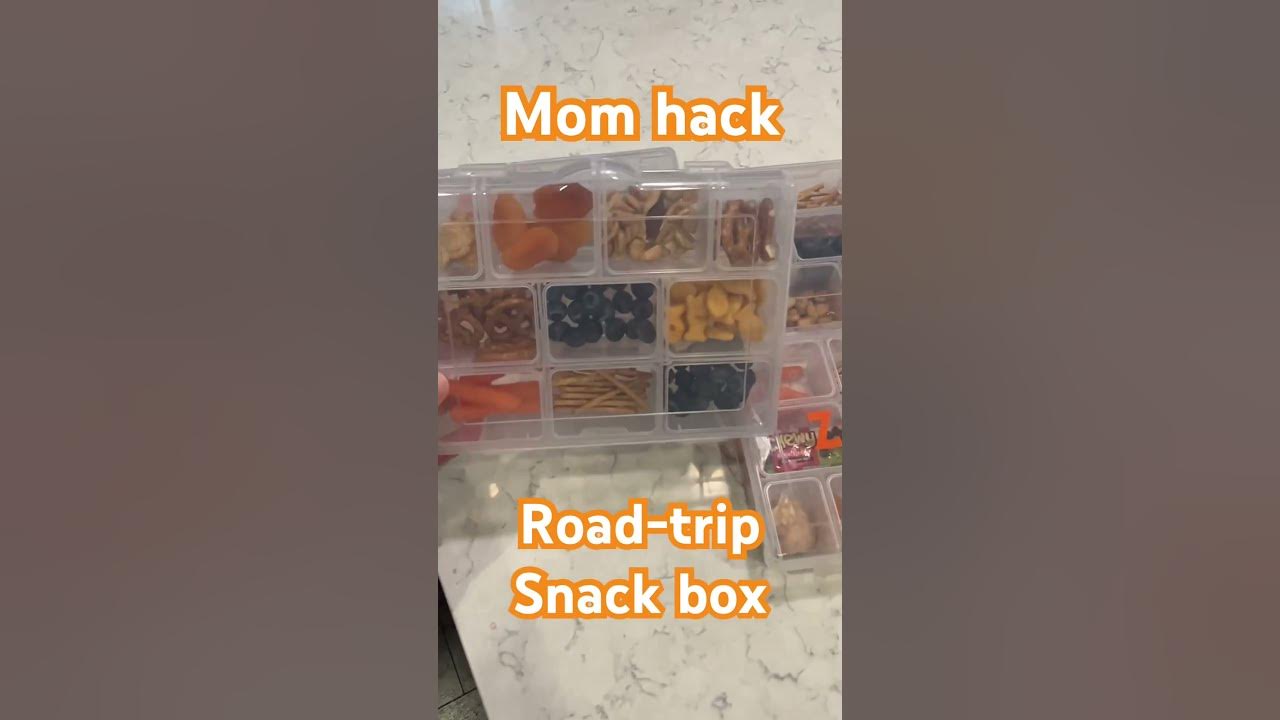 Mom Hack! Kid snack box for road trips. #snacksforkids 