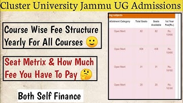 Cluster University Jammu Fee Structure And Seat Metrix And Fee For Self Finance Seats