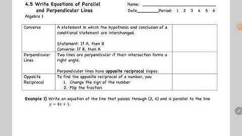 algebra I unit 4.5 write equations of parallel and perpendicular lines