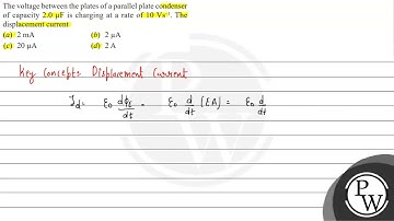 The voltage between the plates of a parallel plate condenser of capacity \( 2.0 \mu \mathrm{F} \...