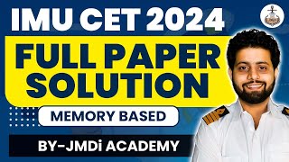IMU CET Exam Solution 2024 by JMDi Academy | Maths, GS, Aptitude, Physics, Chemistry | High Salary