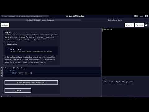 FreeCodeCamp - Python Project - Step 16 of 25 - Caesar Cipher