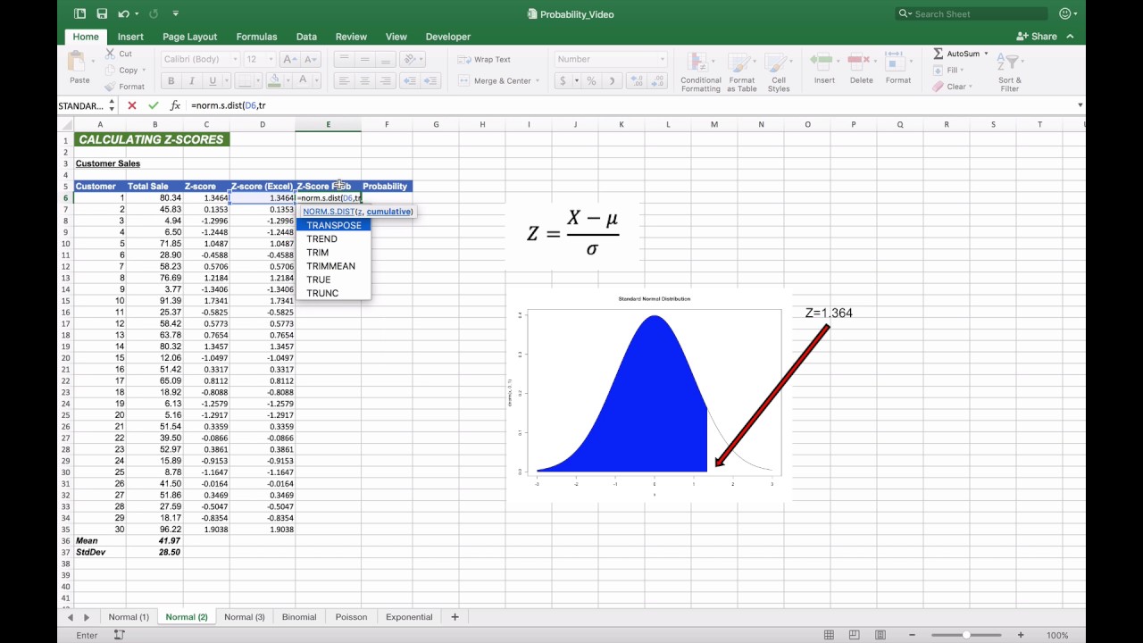 Calculating a Z-score Probabiliy in Excel