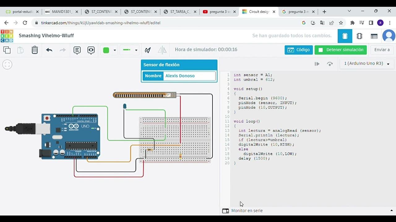sensor de flexión en Arduino trabajo n°7 - YouTube