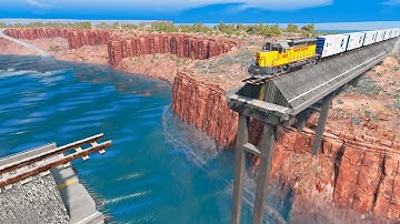 Trains vs Broken Bridge - BeamNG.Drive