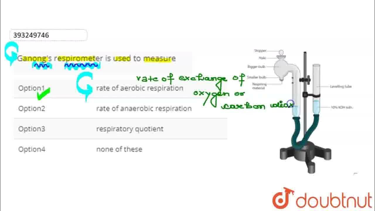 Ganong\'s respirometer is used to measure | CLASS 12 | RESPIRATION OF