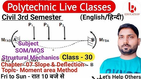 Structural Mechanics/SOM | Chapter 7 Slope & Deflection |Class 30 |Civil 3rd Semester by Brijesh Sir