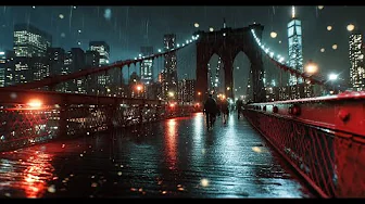 Late-Night Rainy Walk Across the Brooklyn Bridge | NYC in the Rain