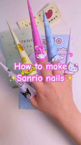 Sanrio paper nails DIY💗 #sanrio #diy #cutegift