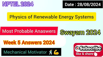 Physics of Renewable Energy Systems WEEK 5 | Quiz | Assignment 5 Solution | NPTEL | SWAYAM 2024