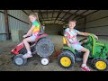 Saving kids broken tractor from hay field | Tractors for kids