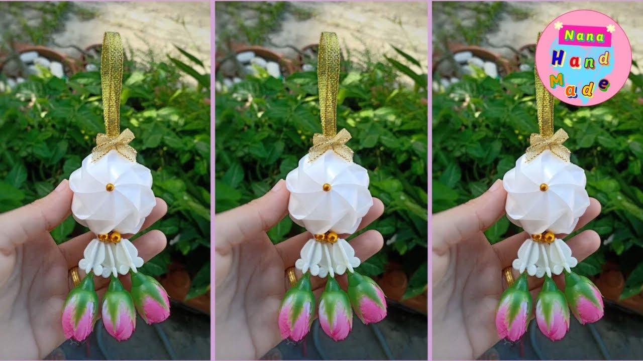 วิธีทำพวงมาลัยริบบิ้น #4 | พวงมาลัยชำร่วย พวงมาลัยจิ๋ว ง่ายๆ / Nana Handmade