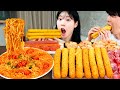 ASMR MUKBANG| 직접 만든 불닭볶음면 롱치즈스틱 소세지 먹방 &amp; 레시피 FRIED CHICKEN AND FIRE NOODLES EATING