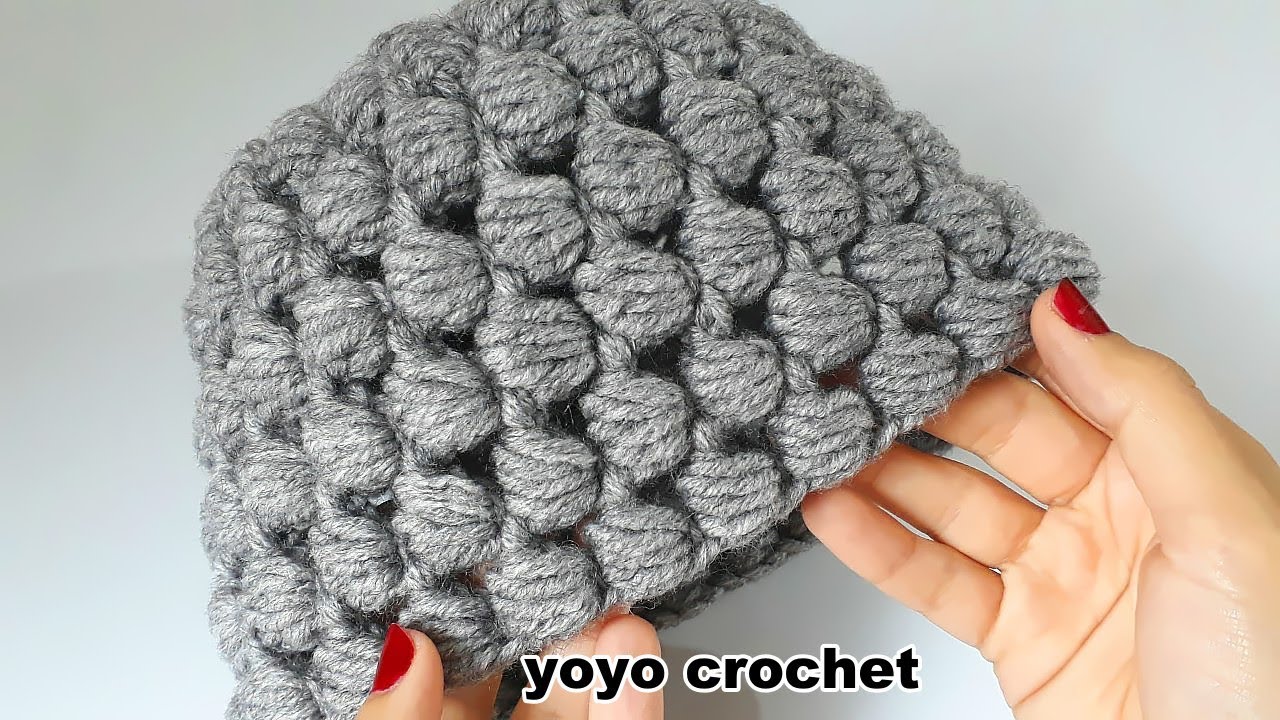 الكروشية : طاقية كروشية بغرزة -crochet hat beads stitch #يويو كروشية # - YouTube