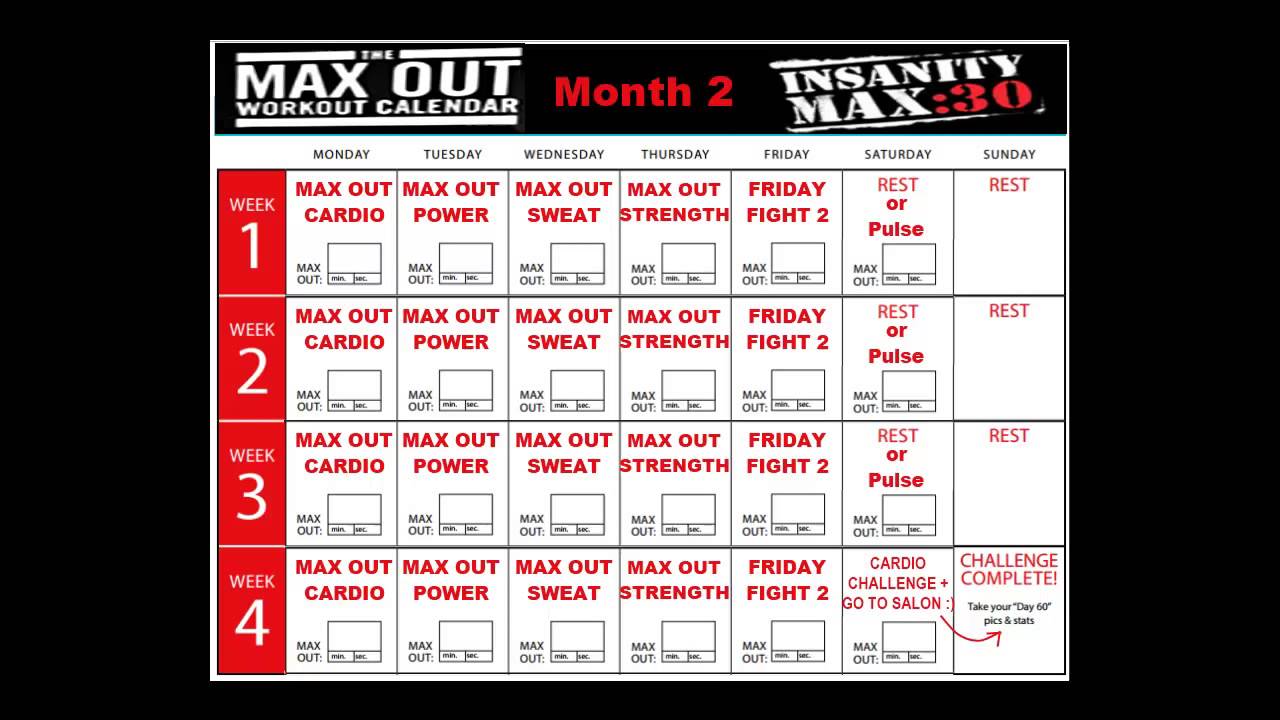 70 30 Minute Insanity max 30 workout calendar 