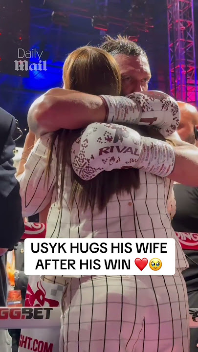 Oleksandr Usyk shares a beautiful moment with his wife after his big win vs Daniel Dubois 🥹❤️