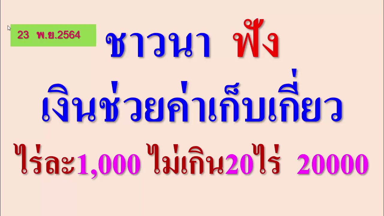 ชาวนา ฟัง ช่วยค่าเก็บเกี่ยวไร่ละ1,000 ไม่เกิน 20 ไร่ 20,000  มี ดรามา แล้ว