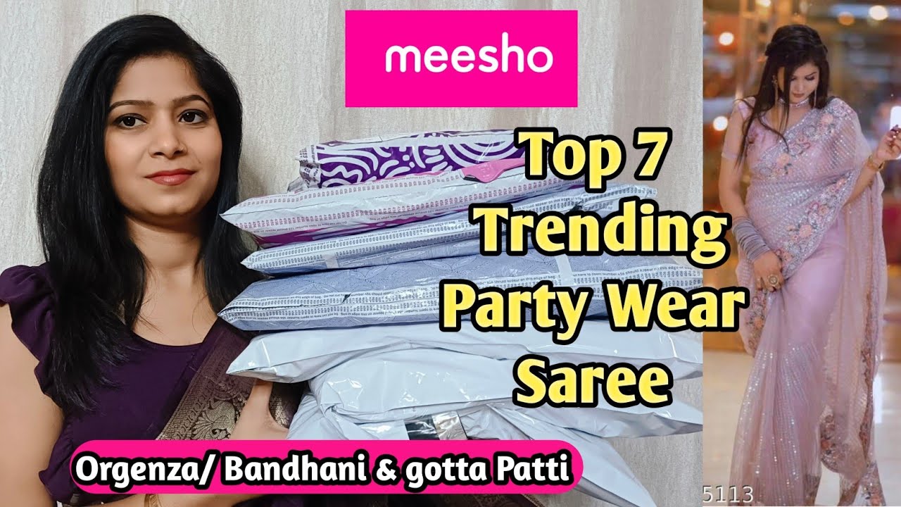 💓Meesho💓 Organza /Bandhani/ gotta Patti trending Party wear saree haul ...