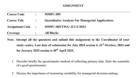 IGNOU MMPC-005 Solved Assignment July 2024 Jan 2025 | Quantitative Analysis for Managerial Applicati