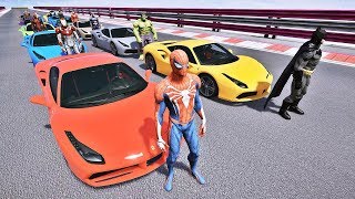 HOMEM ARANHA BATMAN HULK E HOMEM DE FERRO COM CARROS DE CORRIDA! DESAFIO DE CARROS - IR GAMES screenshot 3