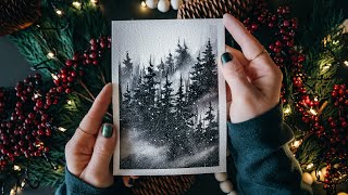 Create a Dreamy Misty Winter Forest Scene  a watercolor tutorial