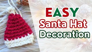 How To Crochet a Santa's Hat Decoration 🎅🏻🎄 QUICK & EASY TUTORIAL