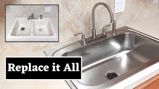 How to Install a Kitchen Sink, Faucet, & Garbage Disposal||Replacing Cast Iron with Stainless Steel