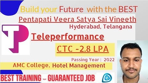 Congrats, Vineeth | Selected in Teleperformance | 2.8 LPA | B.H.M., Passing 2022 | Hyderabad