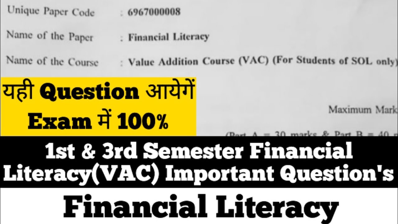 Sol du 1st & 3rd Semester Financial Literacy Question paper 2025 - YouTube