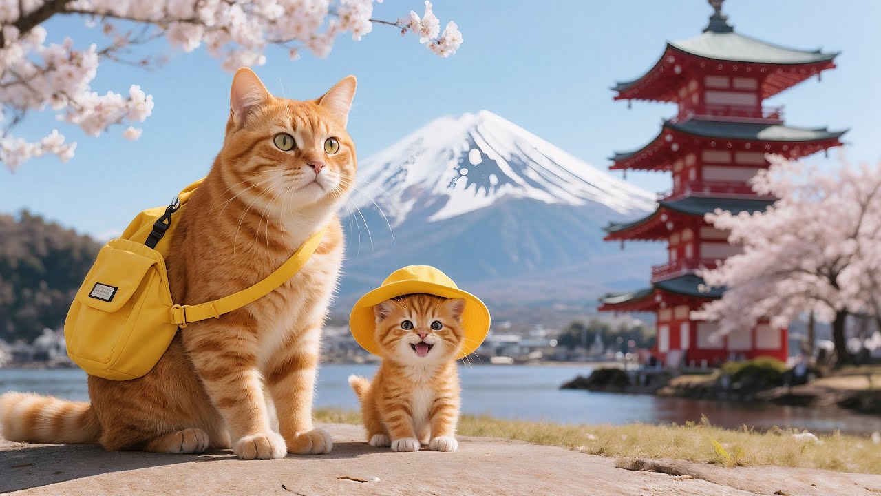 Mama Cat Took Kitten Exploring Around Mt Fuji ! Meow Diary 🌸🐱🗻