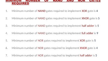 MINIMUM NUMBER OF NAND AND NOR GATES REQUIRED FOR DESIGNING XOR GATE, XNOR , HALF ADDER,FULL ADDER