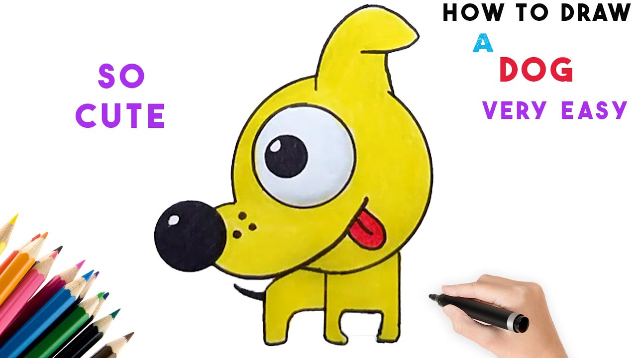How To Draw Cute Dog Very Easy Step By Step Cartoon Drawing For Kids ...