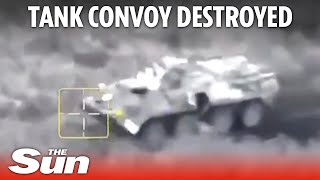 Russian tank convoy ambushed during Ukrainian aerial strike