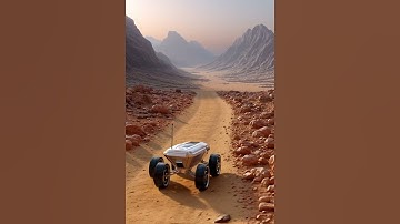 Small Space Rover Exploring a Dry and Rocky Trail of Mars