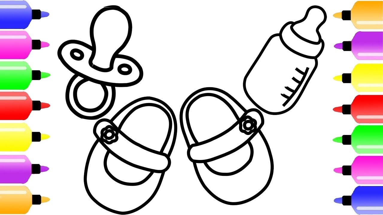 How to Draw Baby Doll Accessories Bottle Pacifier Shoes | Coloring and ...