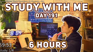 🔴LIVE 6 HOUR | Day 191 | study with me Pomodoro | No music, Rain/Thunderstorm sounds