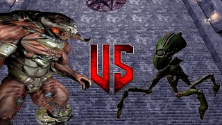 Cyberdemon vs Sentry Bot - DOOM 3 Monster Infighting - RETRO ARENA - Boss Battles