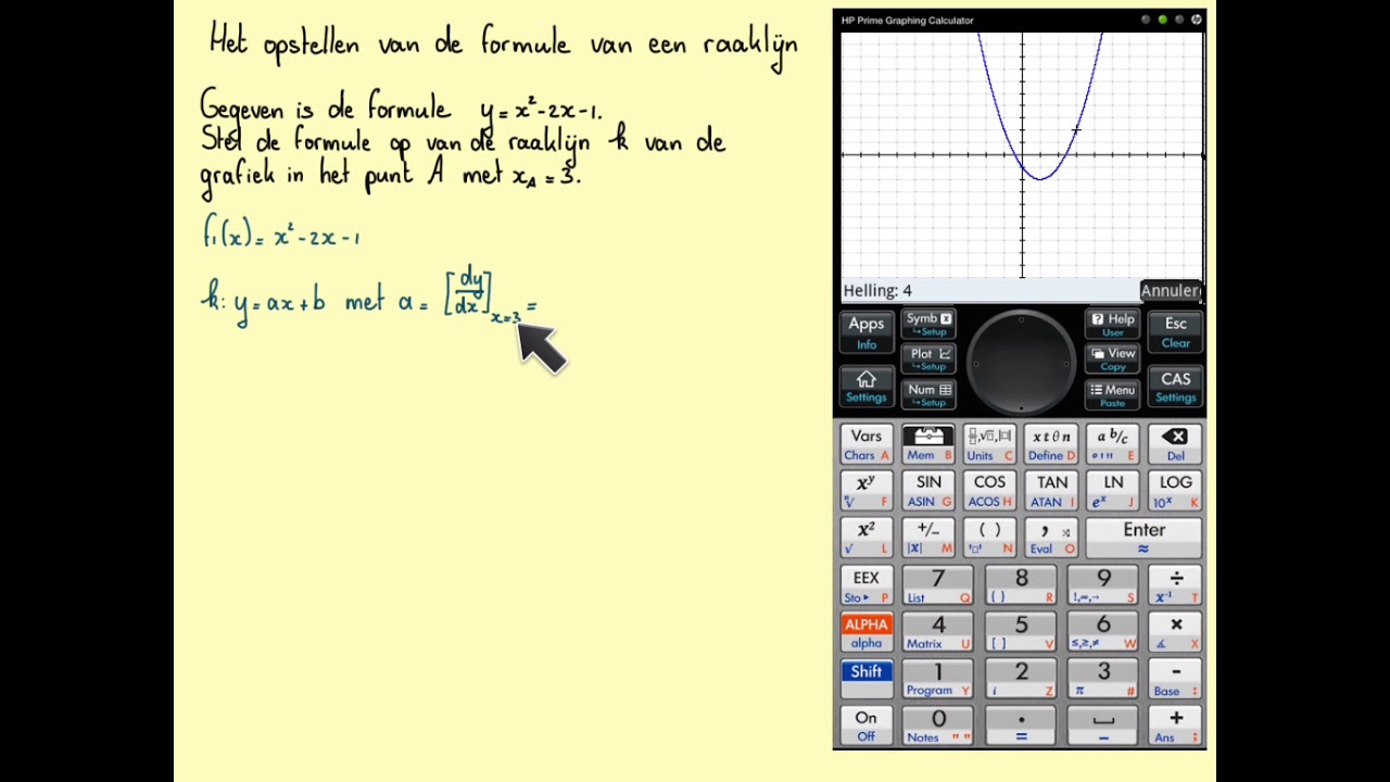 Het opstellen van de formule van een raaklijn (met de GR HP Prime)_VWOA_H10.1E YouTube