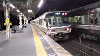 JR西日本 221系 K編成ダブルパンタ 草津線からのA普通 京都行き 223系2000番台 V編成×2 普通 米原行き 膳所駅 20240117