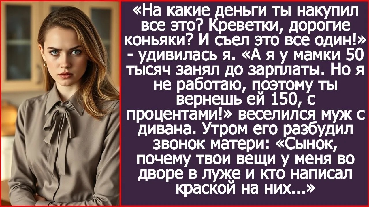 Дорогая, я у мамы 50 тыс занял до зарплаты  Но я не работаю, поэтому ты вернешь ей 150, с процен
