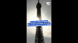 Les belles images de l'éclipse partielle de Soleil devant la tour Eiffel