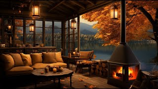 Warm Jazz Music in Cozy Fall Coffee Shop Ambience 🍂 Smooth Jazz Instrumental & Crackling Fireplace