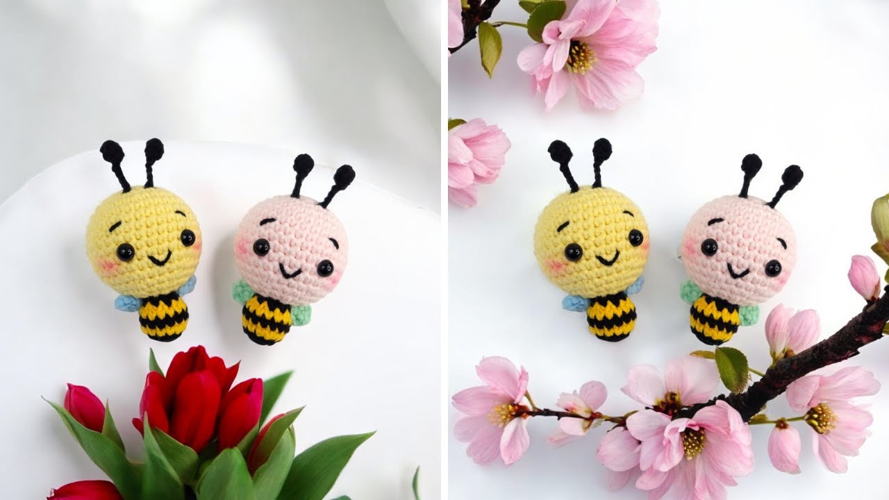 Брелок для ключей «Пчела» - Как связать крючком пчелу (Субтитры)