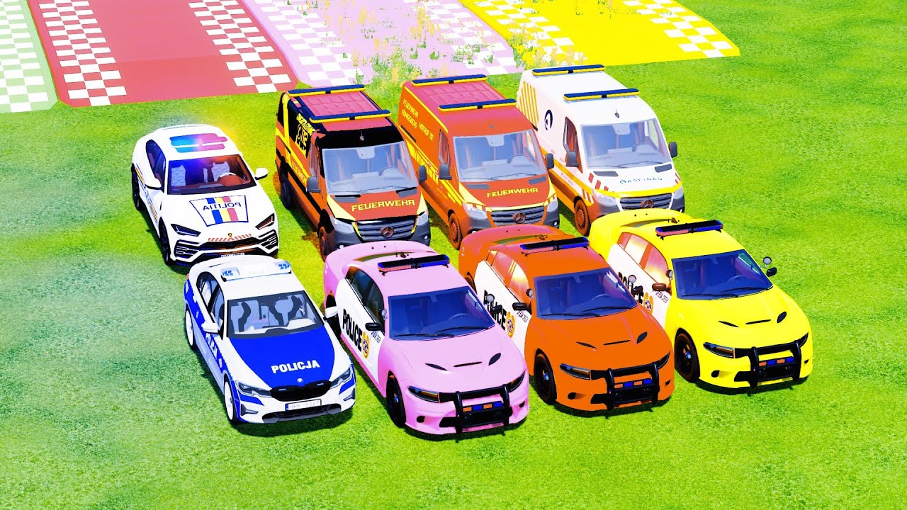 TRANSPORTING ALL POLICE CARS COLOURFULL ,DODGE,AMBULANCE CARS BMW KIA CARS!! FS22