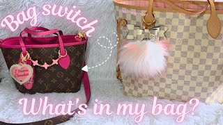Bag switch from my Lv Neverfull Mm to my Neverfull inside out BB💕🩷#whatsinmybag