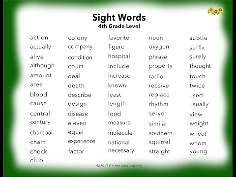Learn 4th grade English Sight Words ~ You Tube ~