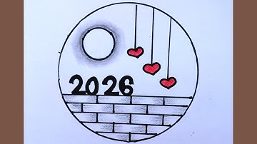 Happy new year drawing 2026 / New year drawing / Happy new year scenery drawing / 2026 drawing easy