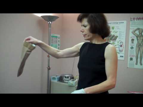 Lymphedema--donning a compression arm sleeve